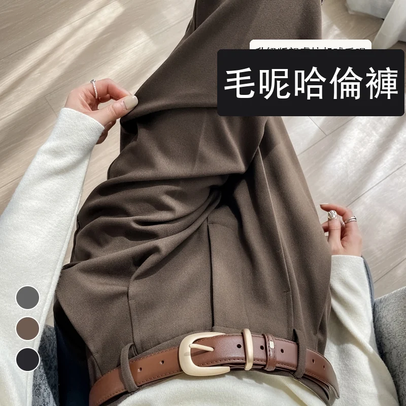 毛呢哈倫褲煙管直筒加絨西裝褲九分休閒褲・18 色/褲長可選