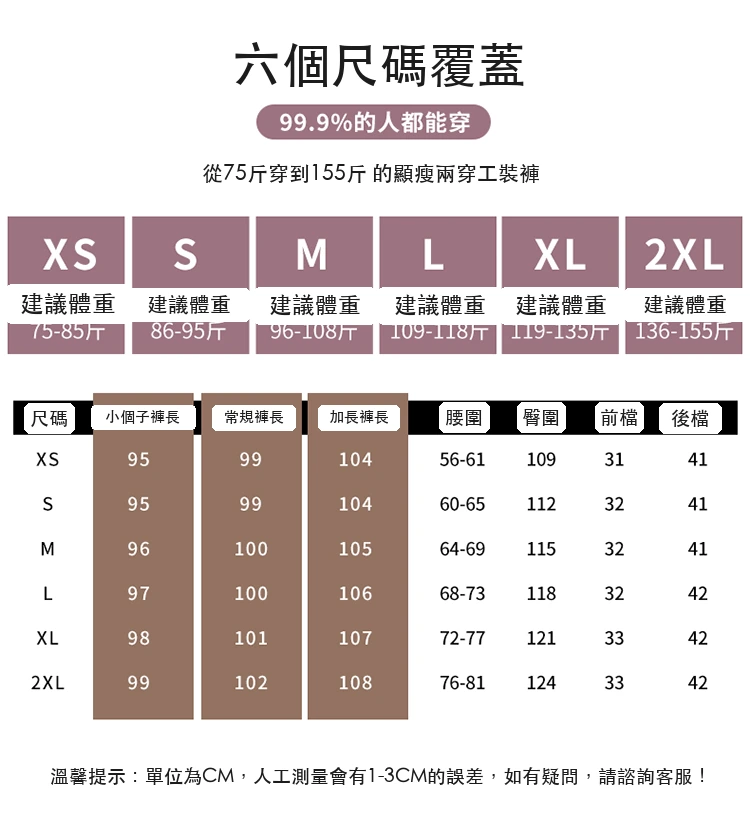 工裝褲束腳闊腿兩穿天絲棉休閒褲運動褲・12 色/褲長可選 尺寸表與尺寸建議