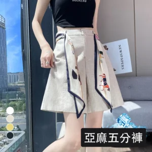 天絲亞麻五分褲闊腿褲A字短褲薄款棉麻褲・4 色/褲長可選
