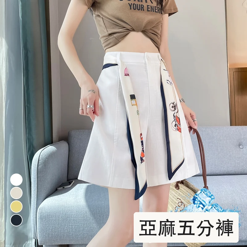 天絲亞麻五分褲闊腿褲A字短褲薄款棉麻褲・4 色/褲長可選