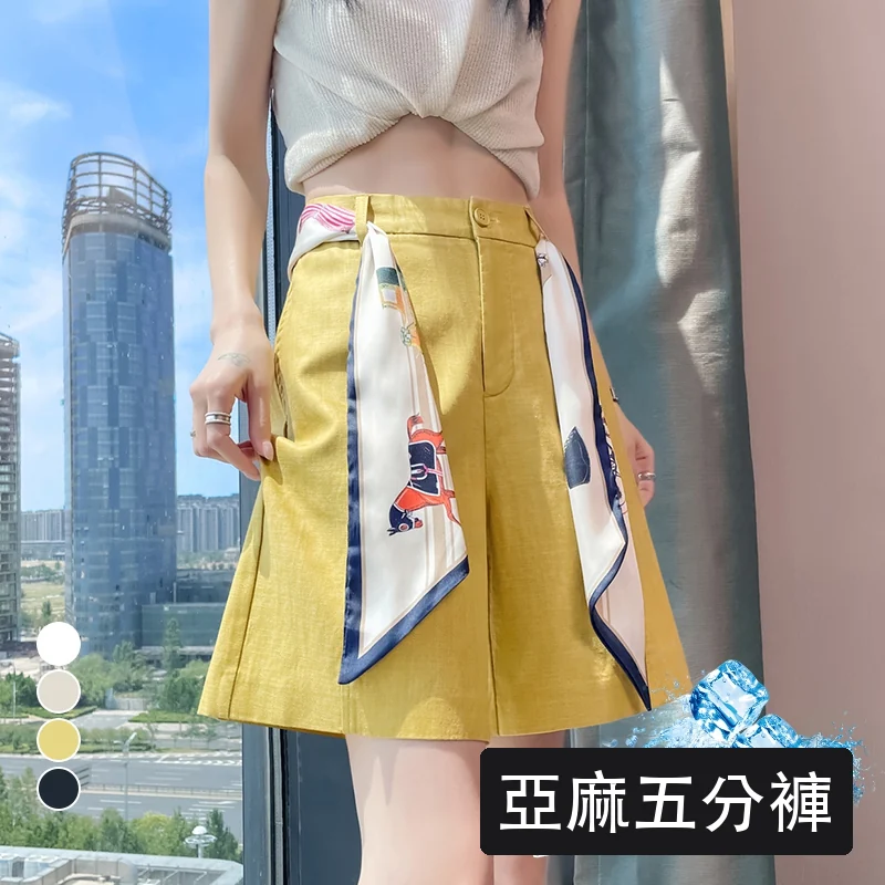 天絲亞麻五分褲闊腿褲A字短褲薄款棉麻褲・4 色/褲長可選