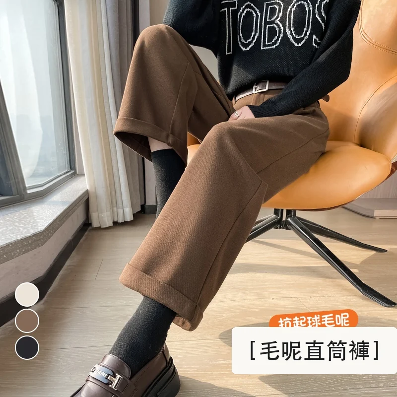 毛呢九分直筒褲休閒西裝闊腿哈倫靴褲・18 色/褲長可選