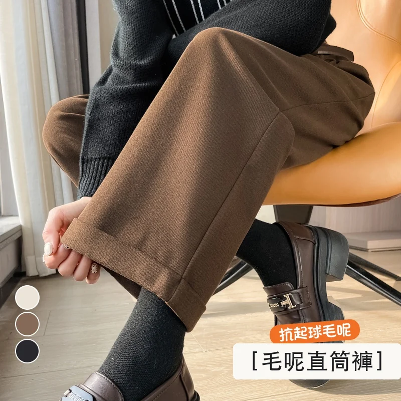 毛呢九分直筒褲休閒西裝闊腿哈倫靴褲・18 色/褲長可選