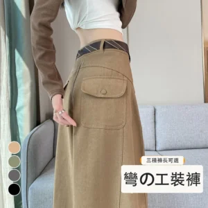 彎刀褲工裝褲高腰闊腿休閒褲直筒復古運動褲・12 色/褲長可選
