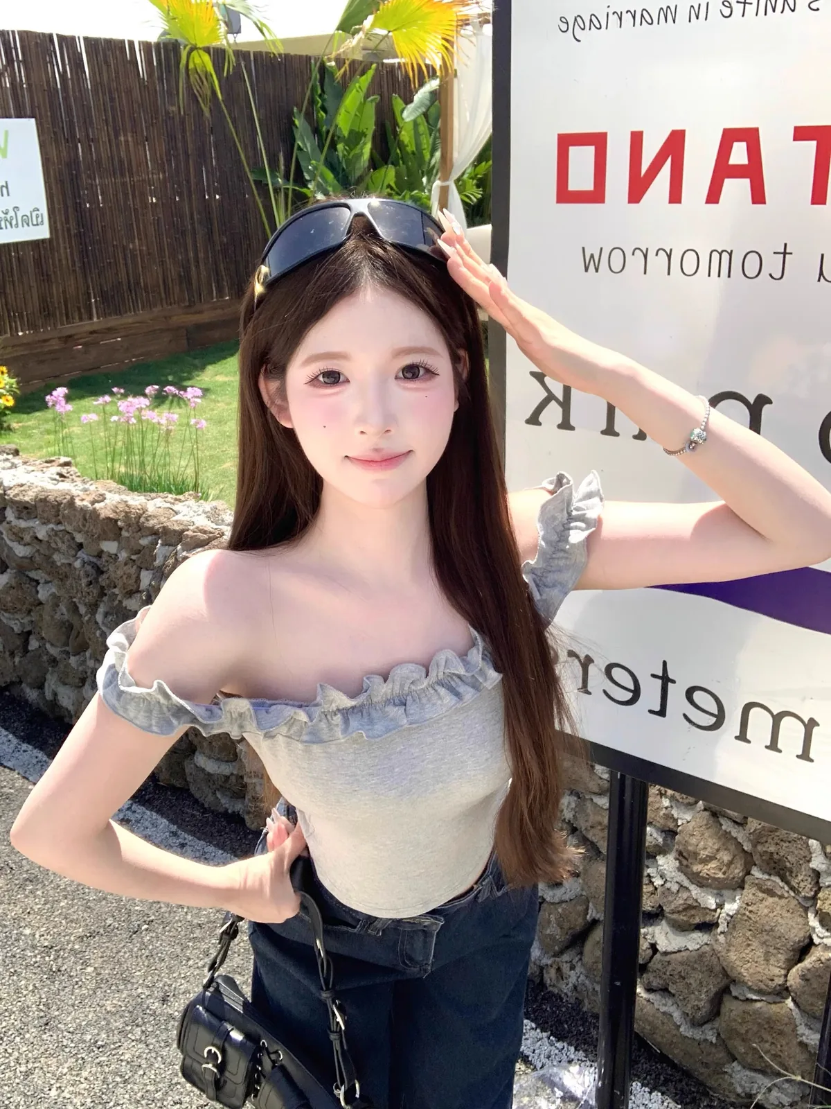 白色/灰色・短版・修身・夏日・短袖上衣 設計細節