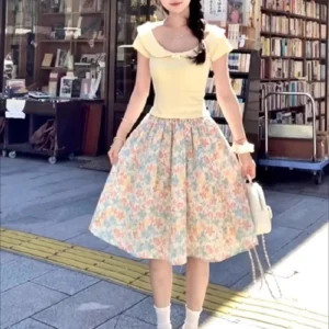 黃色・短版・修身・夏日・短袖上衣