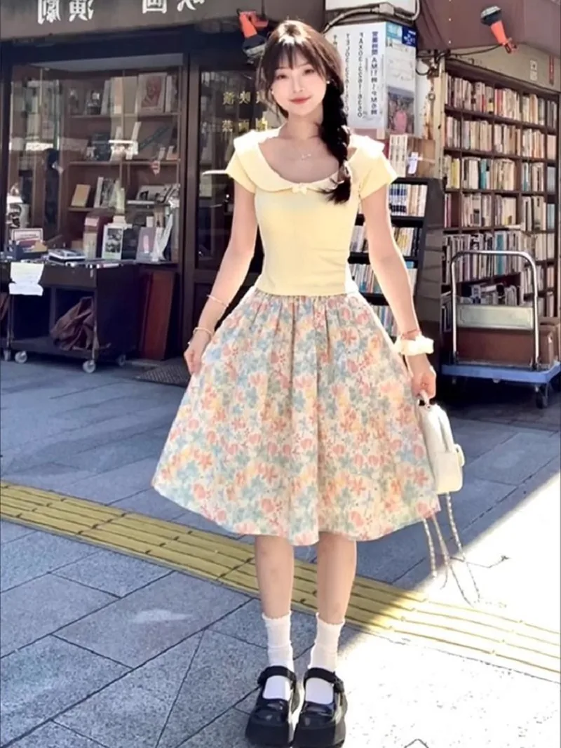 黃色・短版・修身・夏日・短袖上衣 穿搭氛圍
