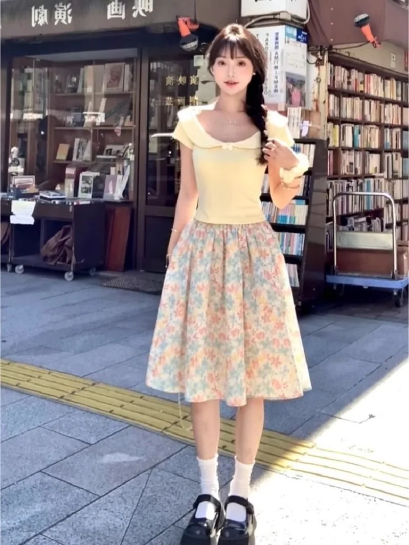 黃色・短版・修身・夏日・短袖上衣 設計細節