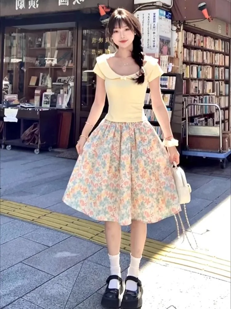黃色・短版・修身・夏日・短袖上衣 設計細節