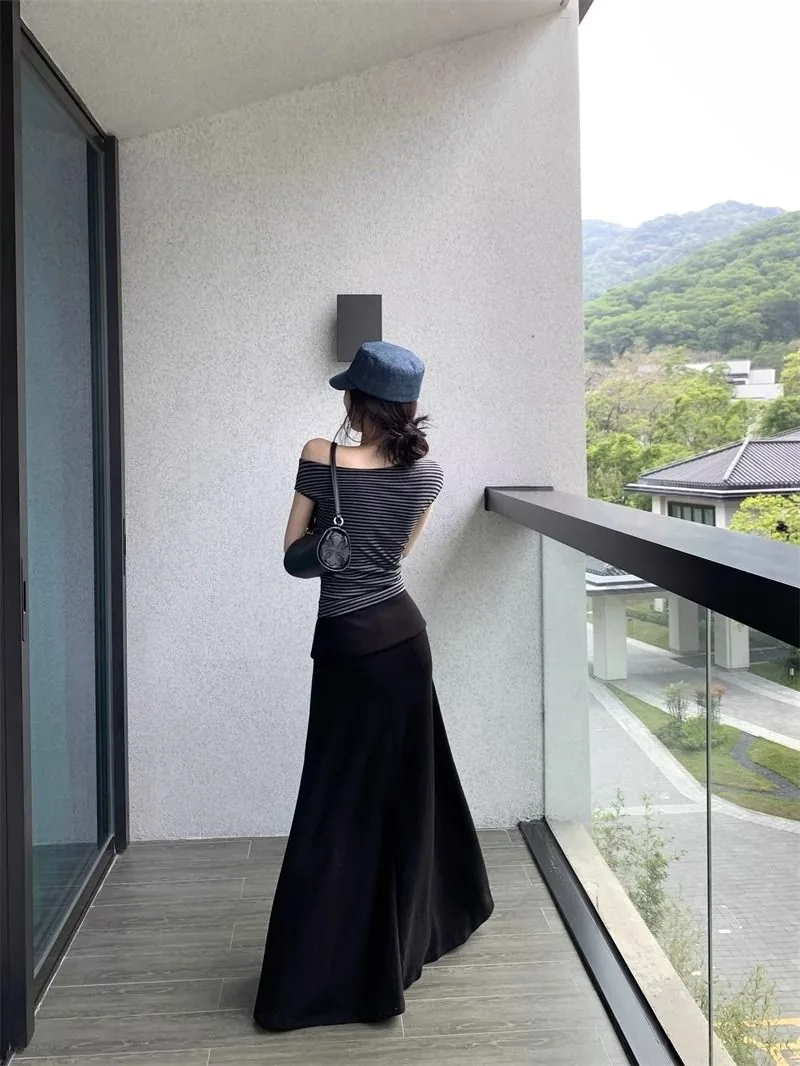 条纹・條紋・修身・露肩・短袖上衣 穿搭參考