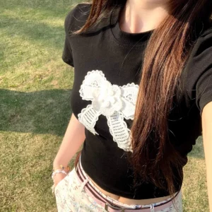 多色可選刺繡修身夏日灰色短袖上衣