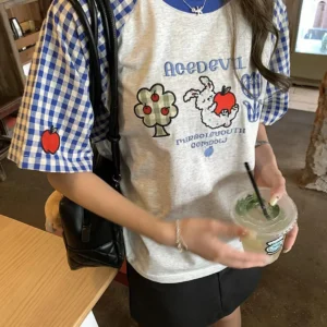 灰色・刺繡・寬鬆・夏日・短袖上衣