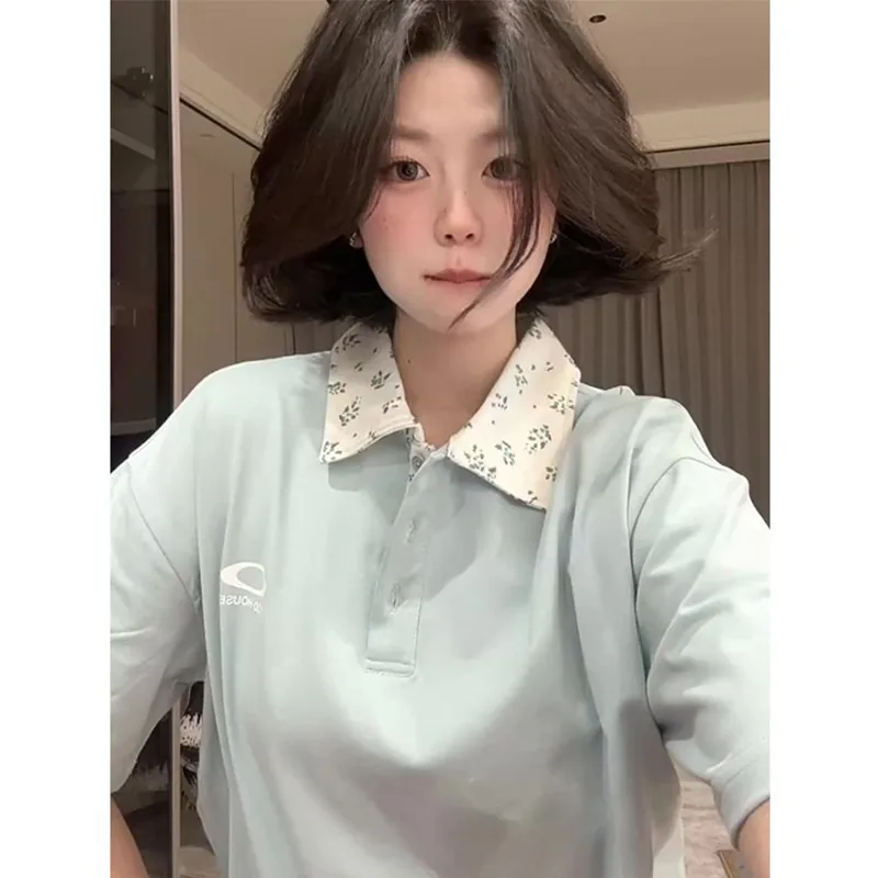 粉色/藍色・寬鬆・夏日・短袖上衣 設計細節