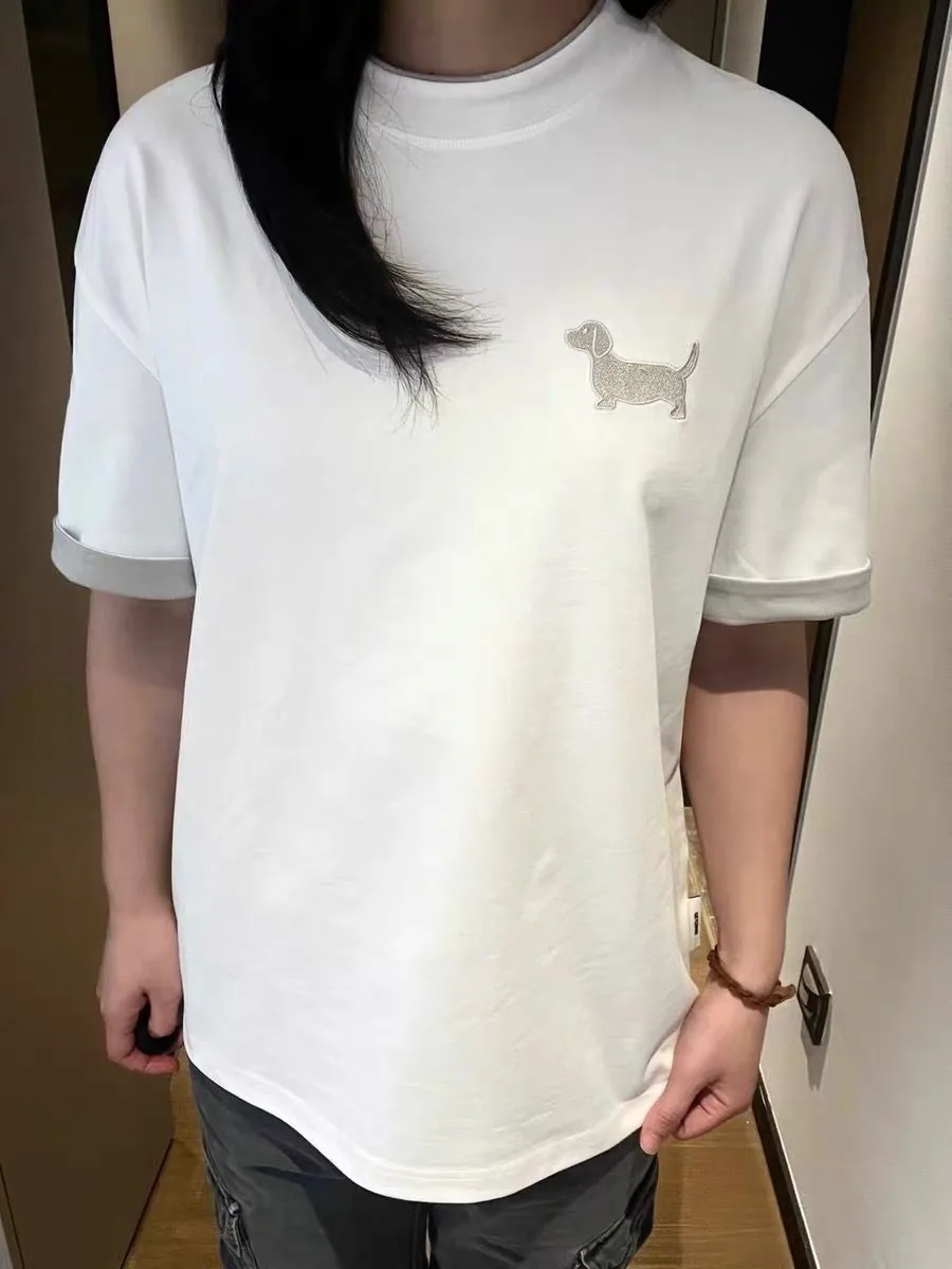 灰色/白色・刺繡・寬鬆・夏日・短袖上衣 設計細節