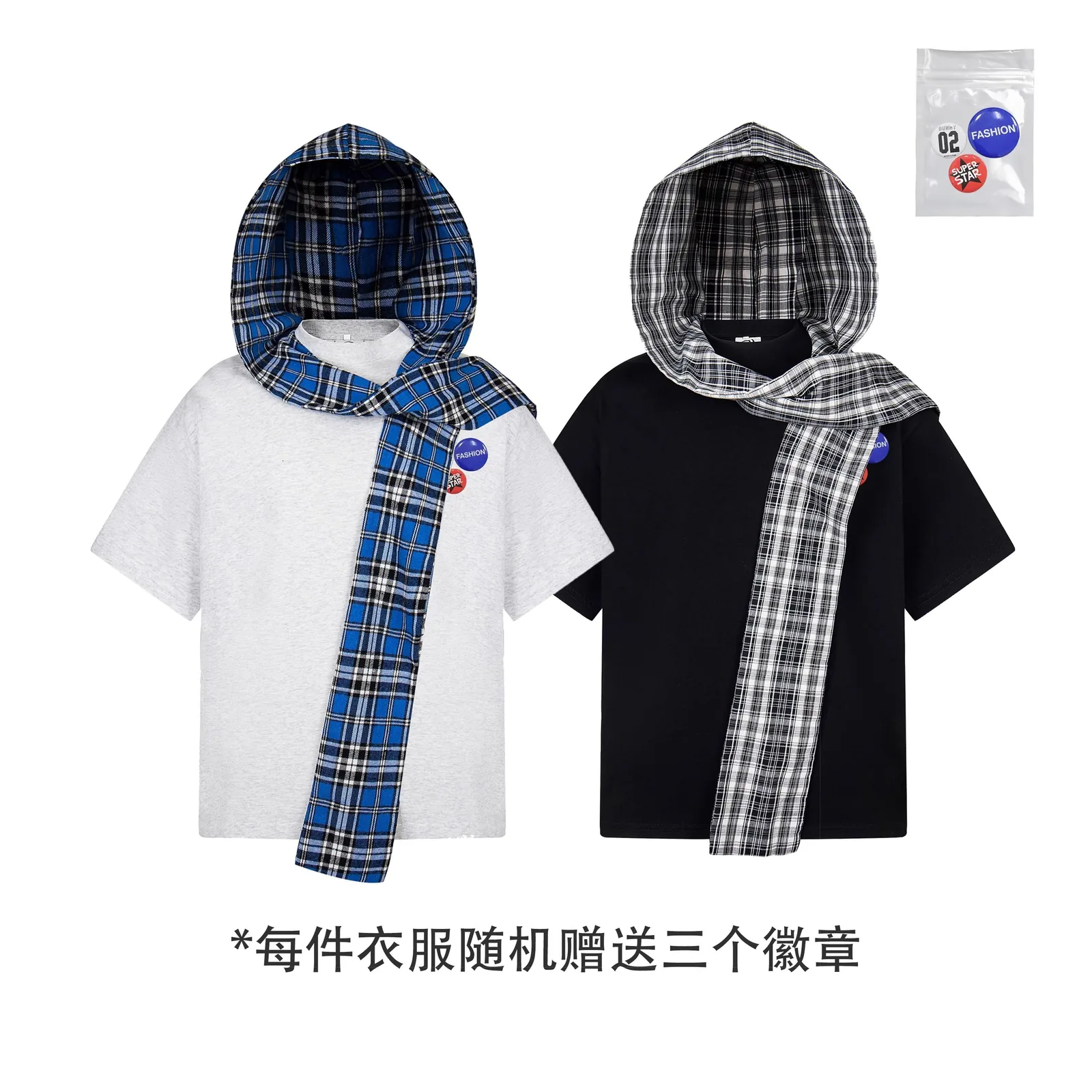 灰色【送徽章】/黑色【送徽章】・寬鬆・夏日・短袖上衣 設計細節