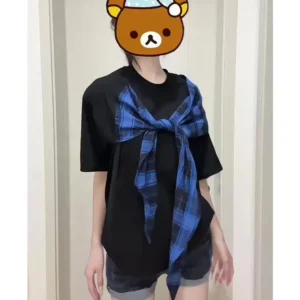 黑色／白色・寬鬆・夏日・短袖上衣