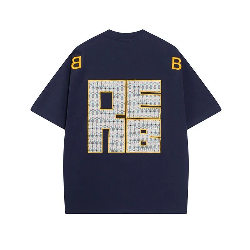 藏青色/白灰色・刺繡・寬鬆・夏日・短袖上衣 版型展示