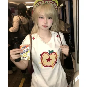 白色/杏色・短版・修身・夏日・短袖上衣