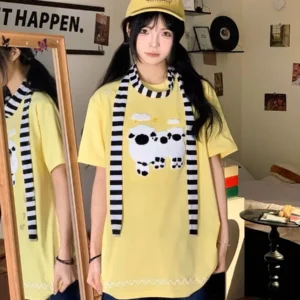 多色可選刺繡寬鬆夏日藍色短袖上衣