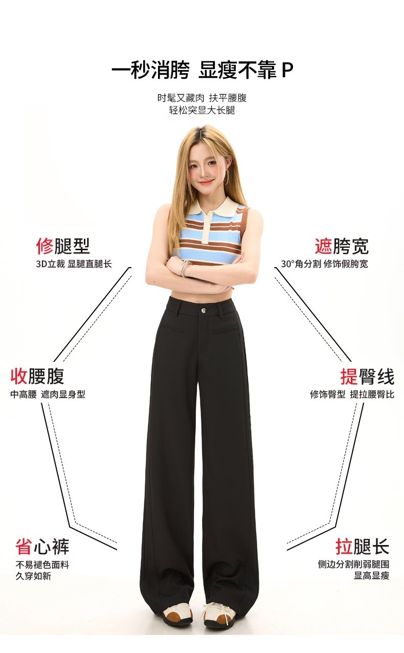 高腰西裝闊腿褲女夏薄寬松垂感梨形直筒休閒褲子 商品細節 3