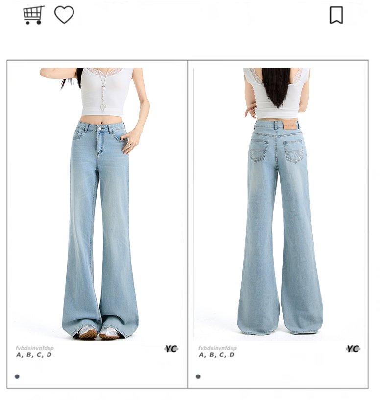 淺藍色微喇牛仔褲士不貼腿寬松闊腿喇叭褲子 商品細節