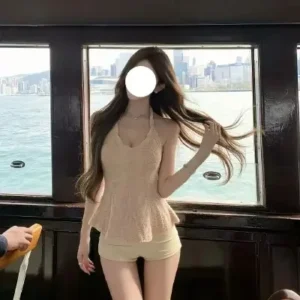 純色性感露背掛脖吊帶背心女夏季麻花修身針織外穿辣妹風短款上衣・5 色可選 黑色