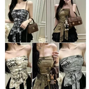 辣妹性感不規則掛脖斜肩上衣女秋設計感小眾修身內搭背心吊帶外穿・4 色可選