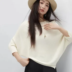 寬鬆蝙蝠袖針織衫夏季韓版不對稱上衣開叉