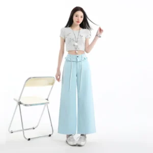休閒九分褲花邊闊腿褲八分褲牛仔褲女款