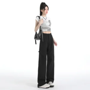 冰絲速乾涼感工裝褲女夏薄款高腰寬松闊腿休閒登山傘兵褲