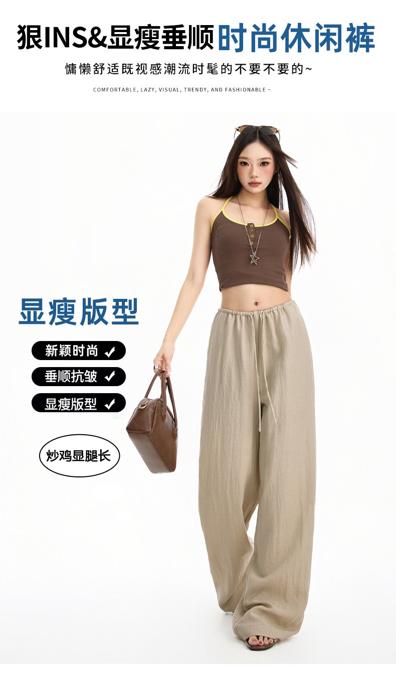 美式輕薄亞萊塞爾麻褲垂感慵懶鬆弛感褲子直筒寬松休閒棉麻褲 商品細節 3