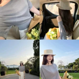 unoone立繪美人設計感蝙蝠袖斜肩天絲針織T恤女一字領中袖上衣・5 色可選