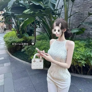 掛脖上衣無袖針織背心外穿夏季穿搭美背高階感・3色 色可選