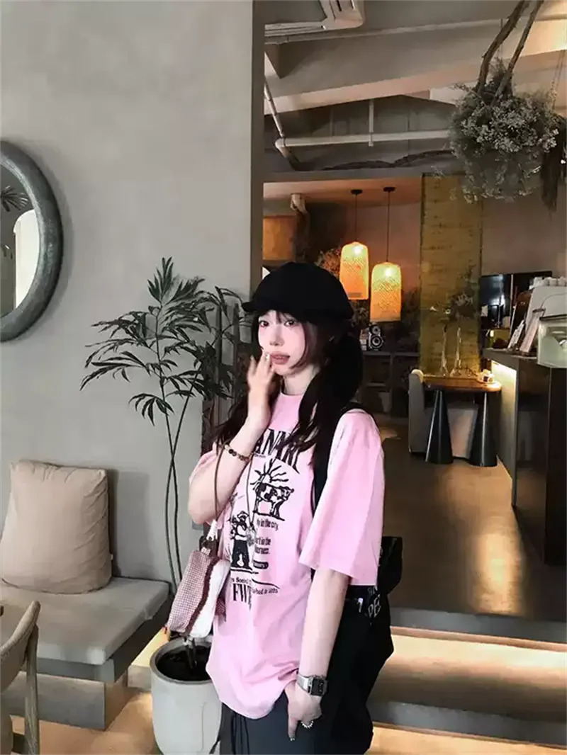 純棉打底衫慵懶寬松字母印花圓領短袖大碼T恤 商品細節 2
