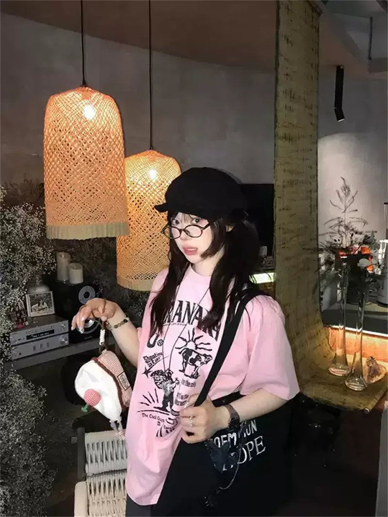 純棉打底衫慵懶寬松字母印花圓領短袖大碼T恤 商品細節 4