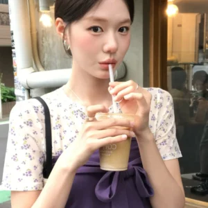 小圓領內搭疊穿純色綁帶抹胸真兩件T恤穿搭上衣兩件套