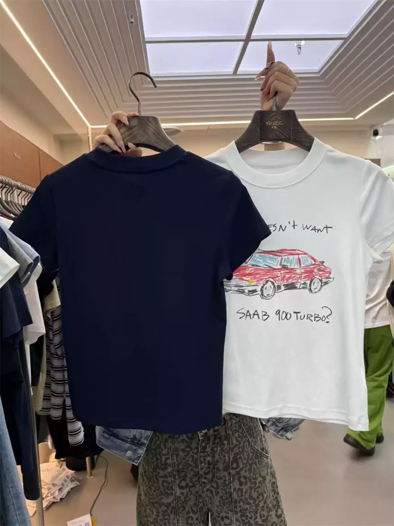 純棉打底衫女汽車印花圓領短袖T恤寬松上衣:圖片 3