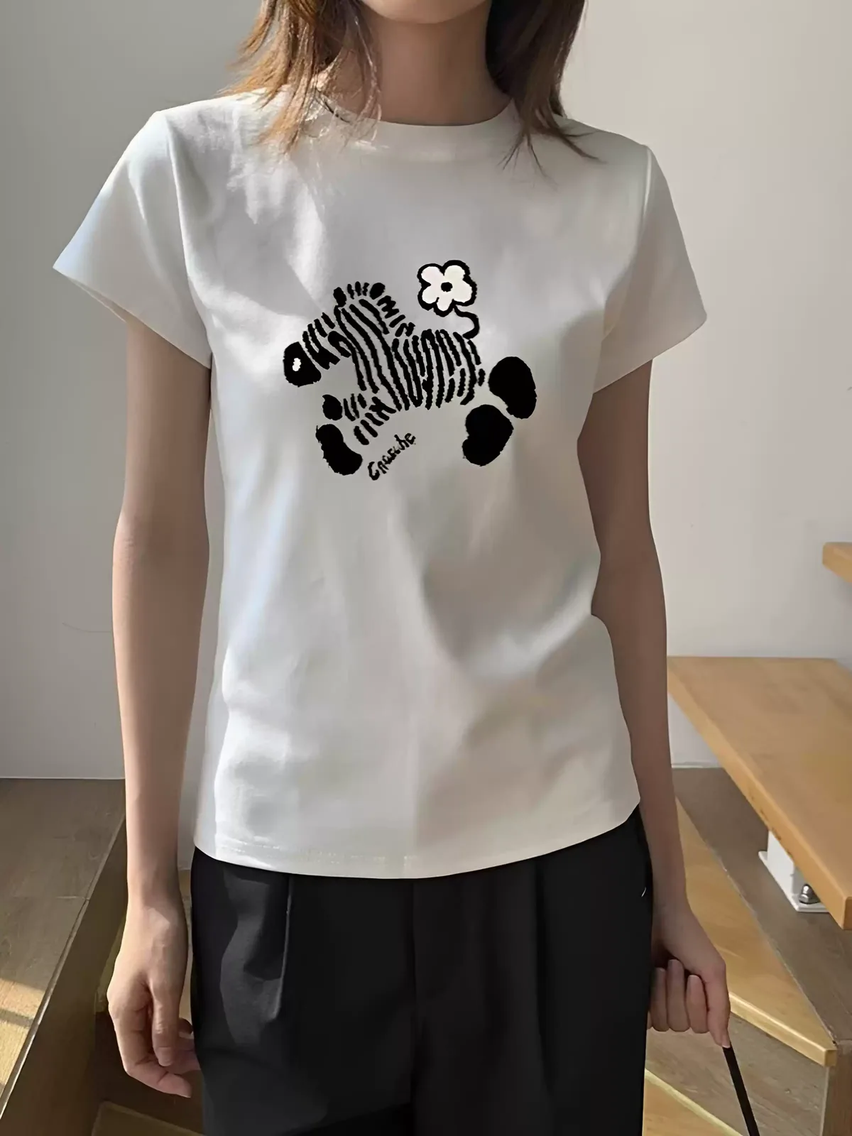 純棉打底衫女卡通印花圓領短袖T恤寬松上衣 商品細節 1
