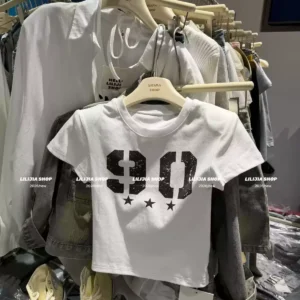 純棉打底衫女數字印花圓領短袖T恤寬松上衣