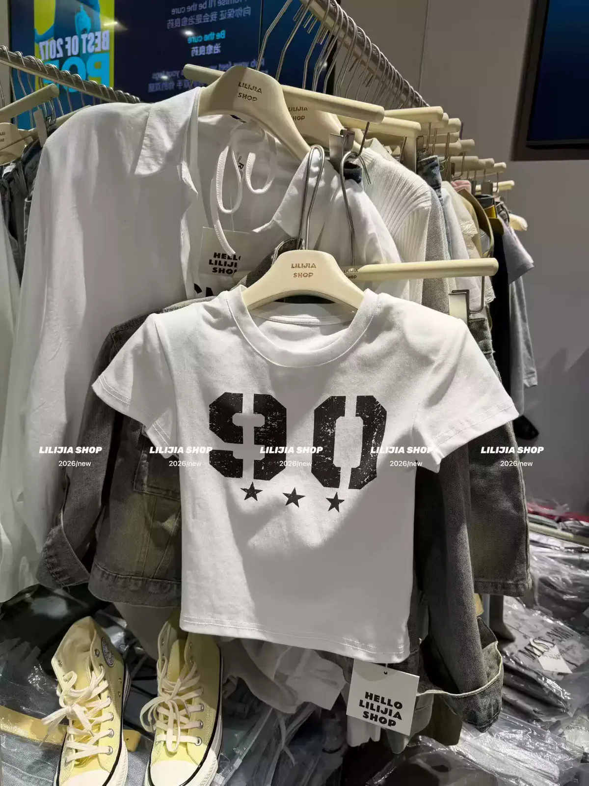 純棉打底衫女數字印花圓領短袖T恤寬松上衣