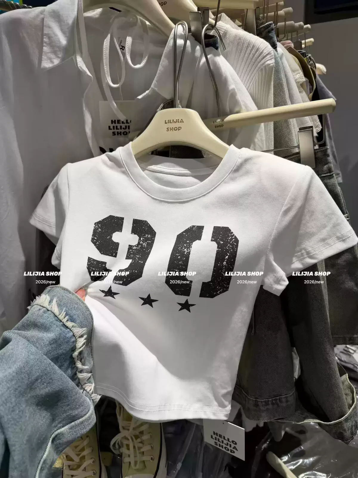 純棉打底衫女數字印花圓領短袖T恤寬松上衣 商品細節 3