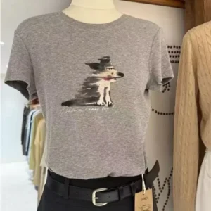 純棉打底衫女卡通印花圓領短袖T恤寬松上衣