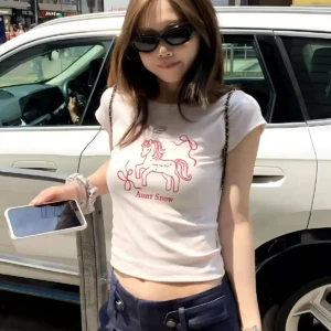 純棉打底衫女卡通印花圓領短袖T恤寬松上衣