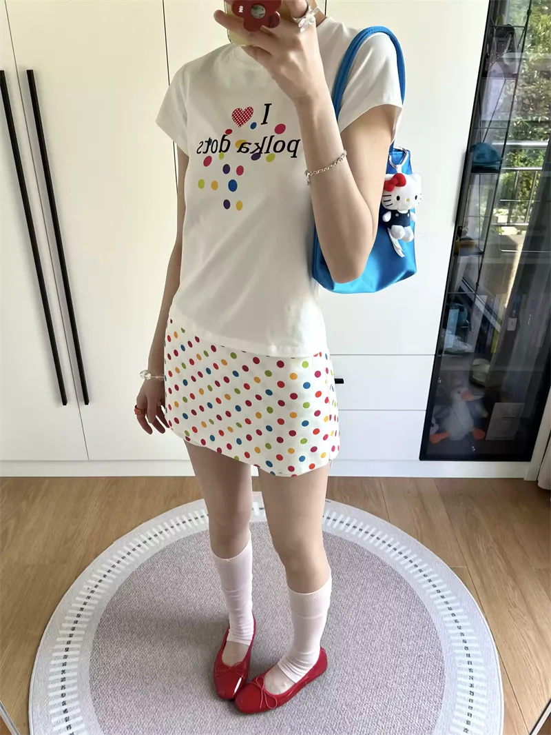純棉打底衫女字母印花圓領短袖T恤寬松上衣:圖片 2