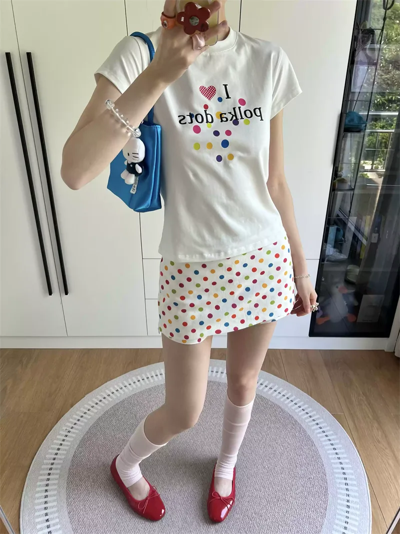 純棉打底衫女字母印花圓領短袖T恤寬松上衣:圖片 5