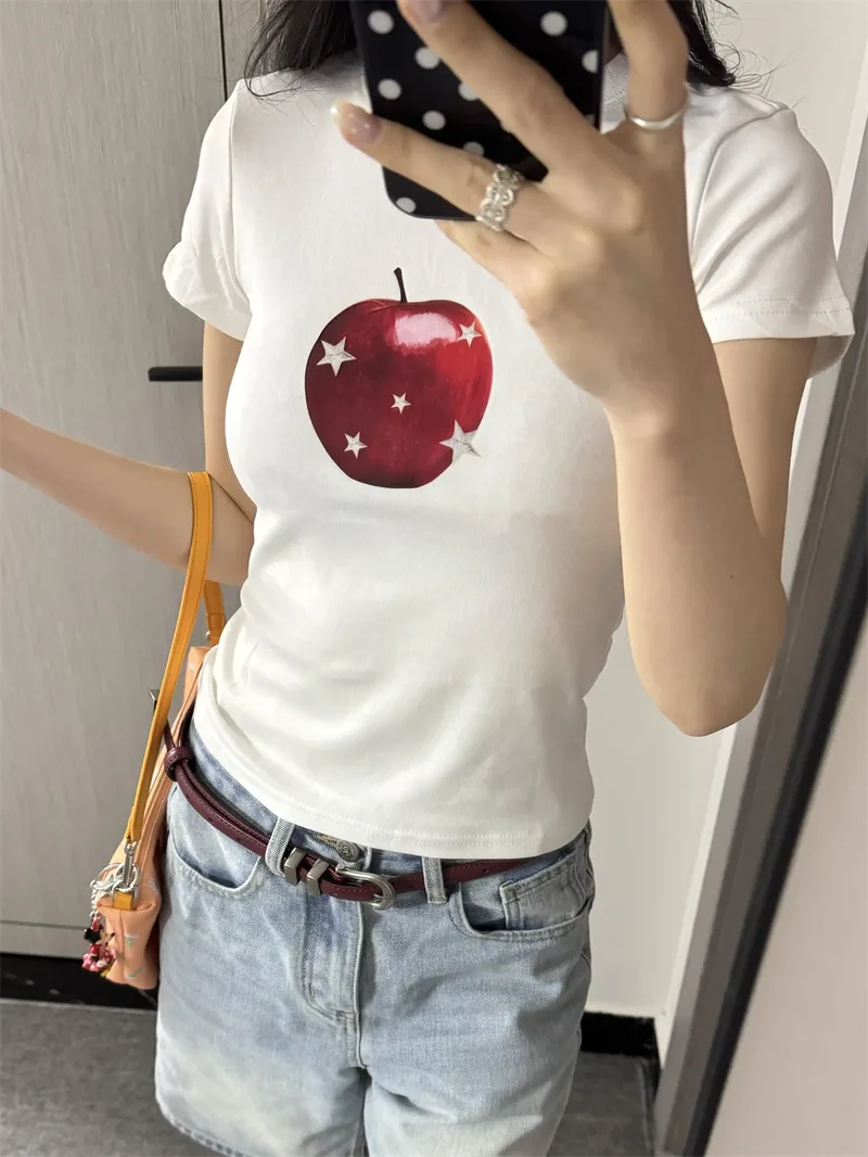 純棉打底衫女蘋果印花圓領短袖T恤寬松上衣 商品細節 1