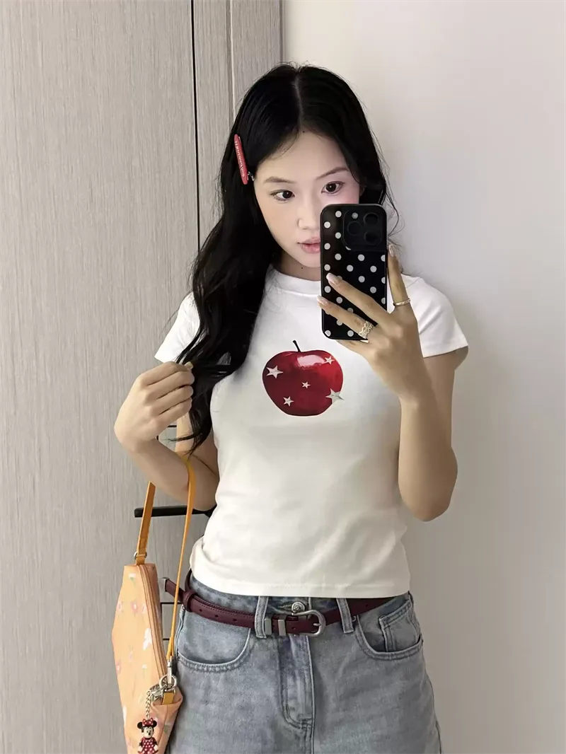 純棉打底衫女蘋果印花圓領短袖T恤寬松上衣 商品細節 3