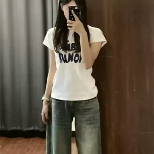 純棉打底衫女字母印花圓領短袖T恤寬松上衣