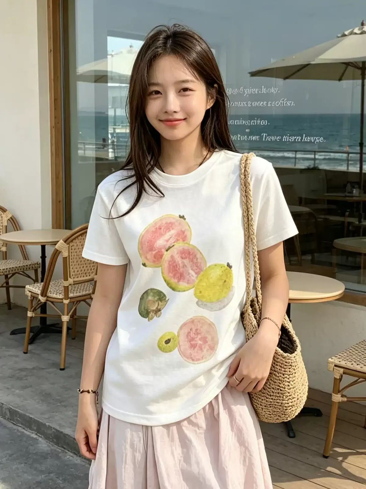純棉打底衫女水果印花圓領短袖T恤寬松上衣