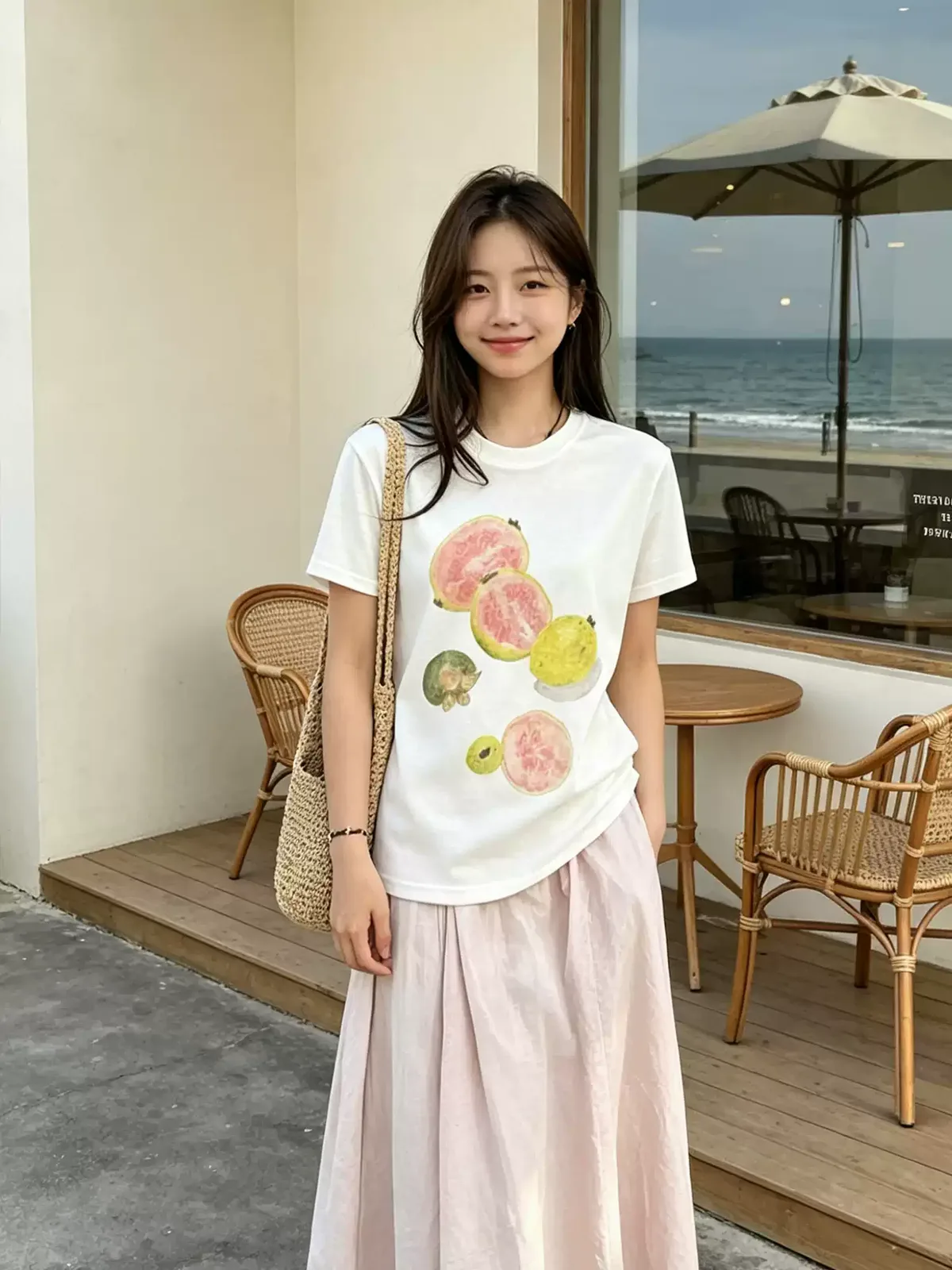 純棉打底衫女水果印花圓領短袖T恤寬松上衣:圖片 4